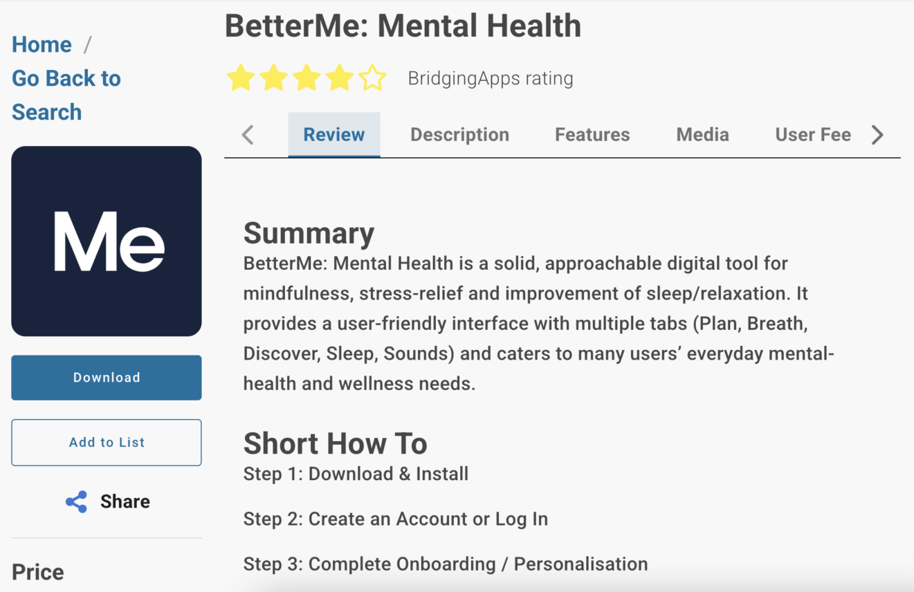 BetterMe: Mental Health BridgingApps App Review Site Screenshot